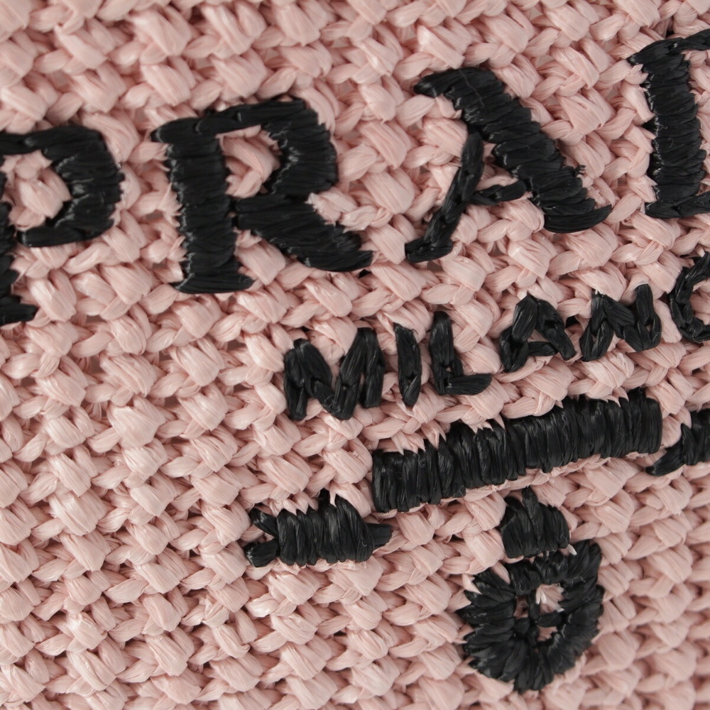 Prada Triangle Bag Pink Raffia Tote Crochet Logo - Picture 8 of 10